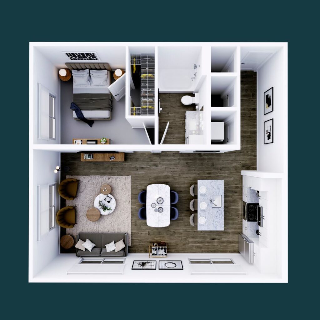 Couture 1-bedroom, 1-bath floorplan at CODA apartments in Nashville, designed for elegance and comfort in the heart of Wedgewood Houston.