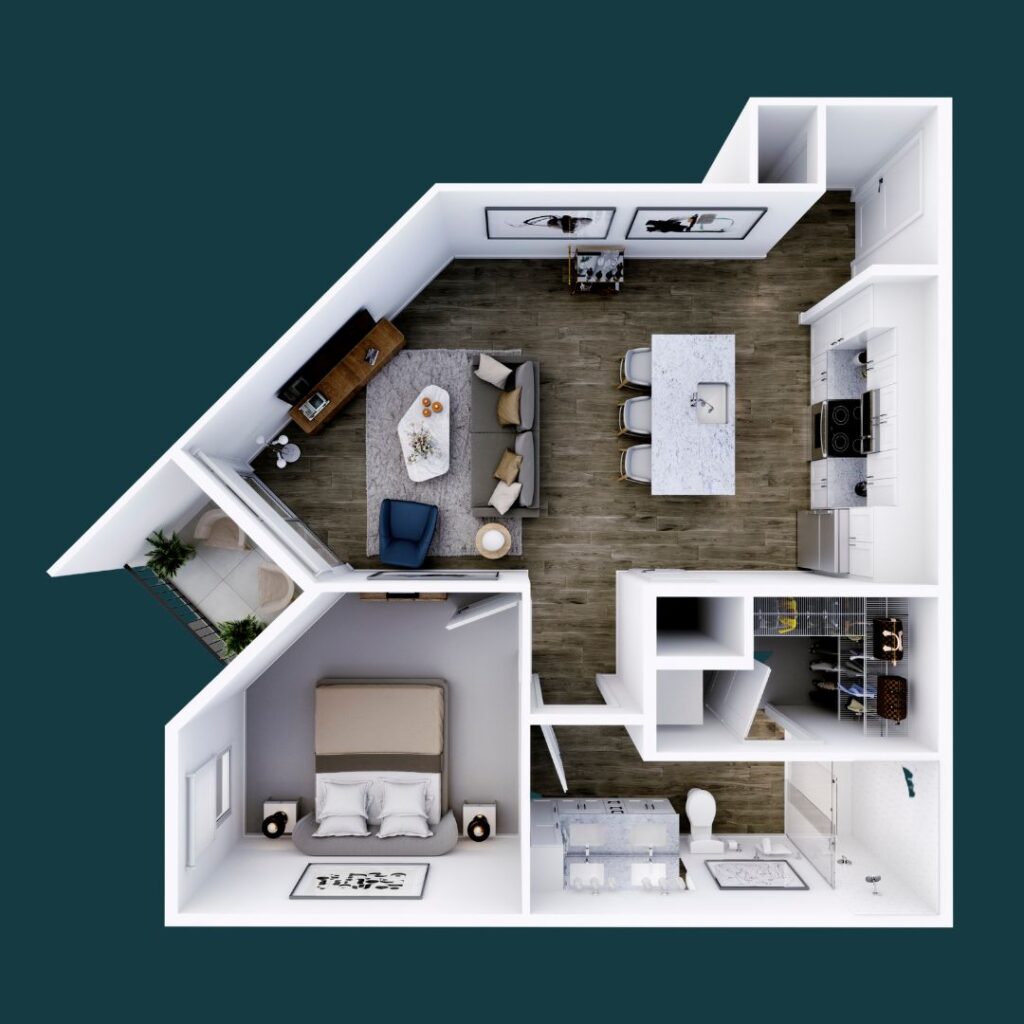Dapper 1-bedroom, 1-bath floorplan in CODA, Nashville’s Wedgewood Houston neighborhood, combining urban style with practical living.