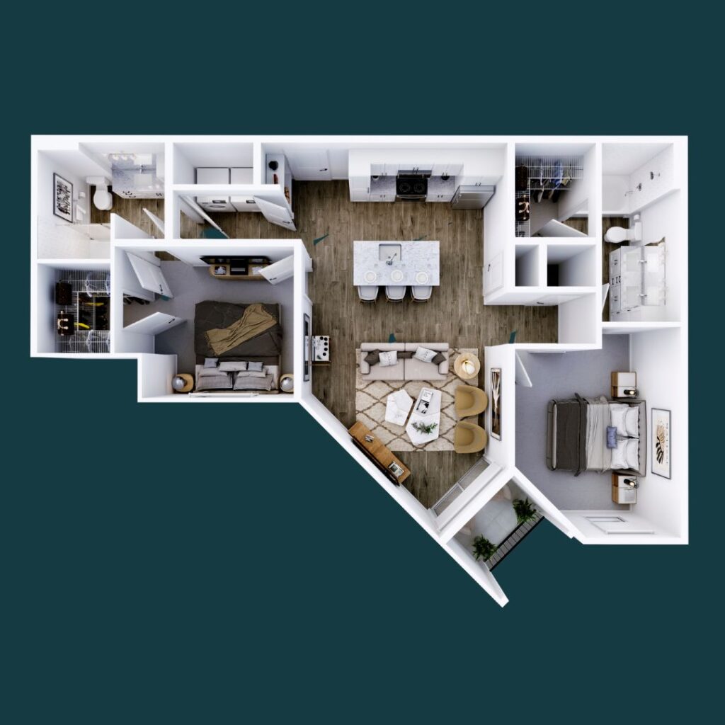 Chillwave 2-bedroom, 2-bath floorplan in CODA, Nashville, spacious and stylish, perfect for sharing in the artistic Wedgewood Houston neighborhood.